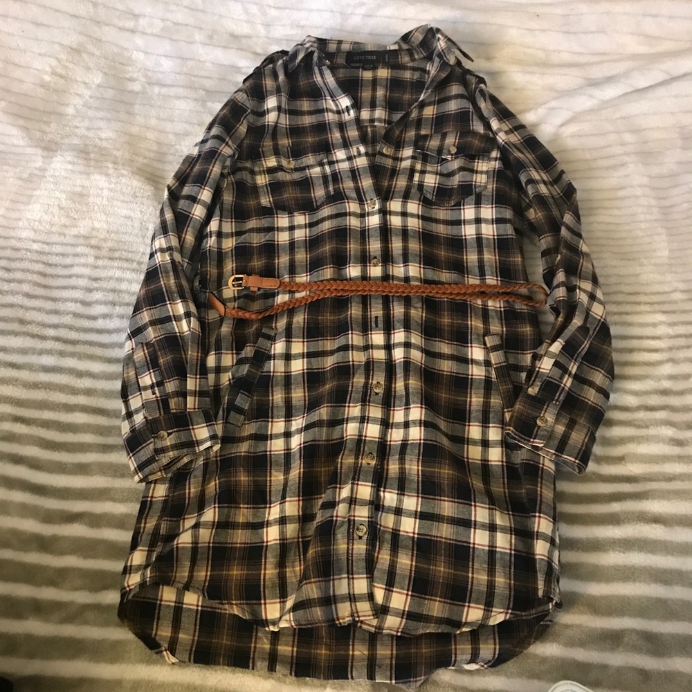 Forever 21 Belted Plaid Shirt Dress